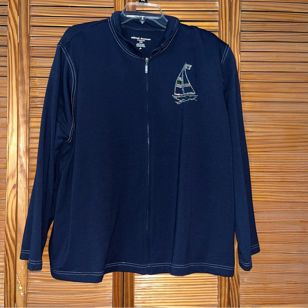 Alfred Dunner Blue Full-Zip Jacket with Sailboat Size 18W